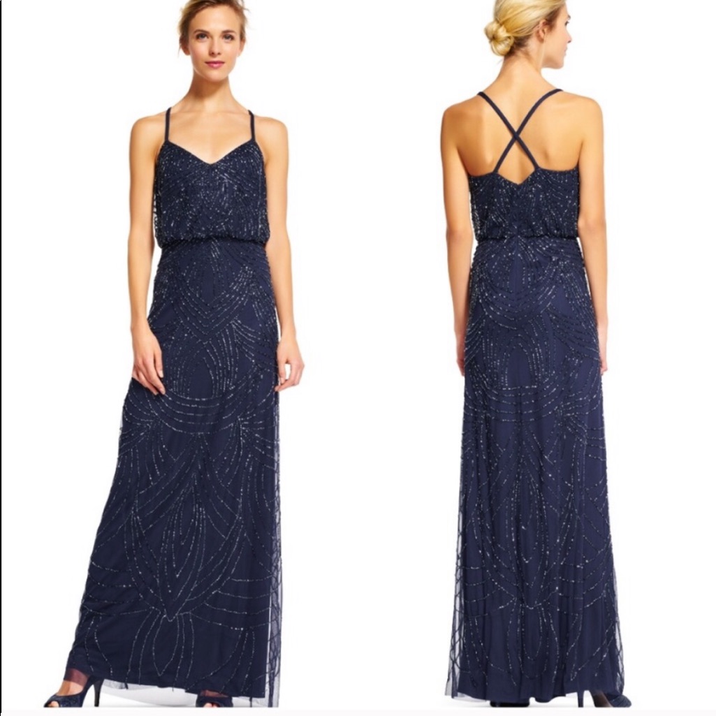 Adrianna Papell Beaded Blouson Gown Navy Blue 2